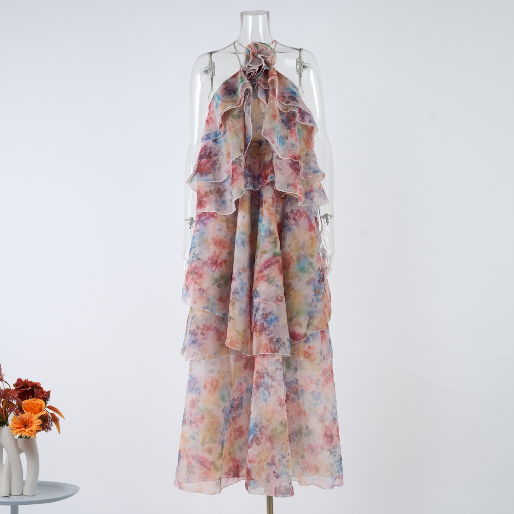 Printing summer long dress seaside dress for women