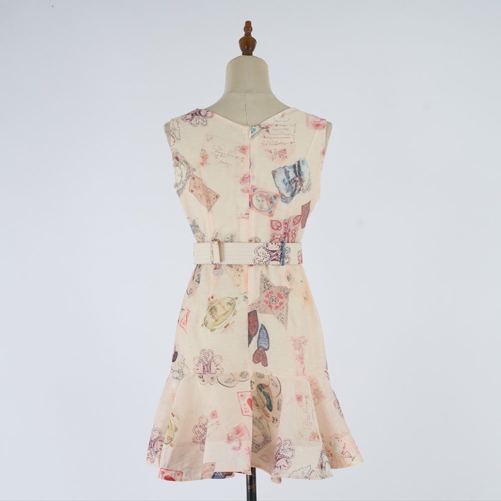V-neck sleeveless printing dress light luxury mini waistcoat