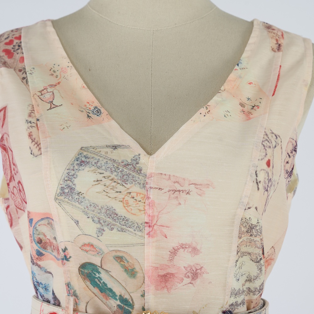 V-neck sleeveless printing dress light luxury mini waistcoat
