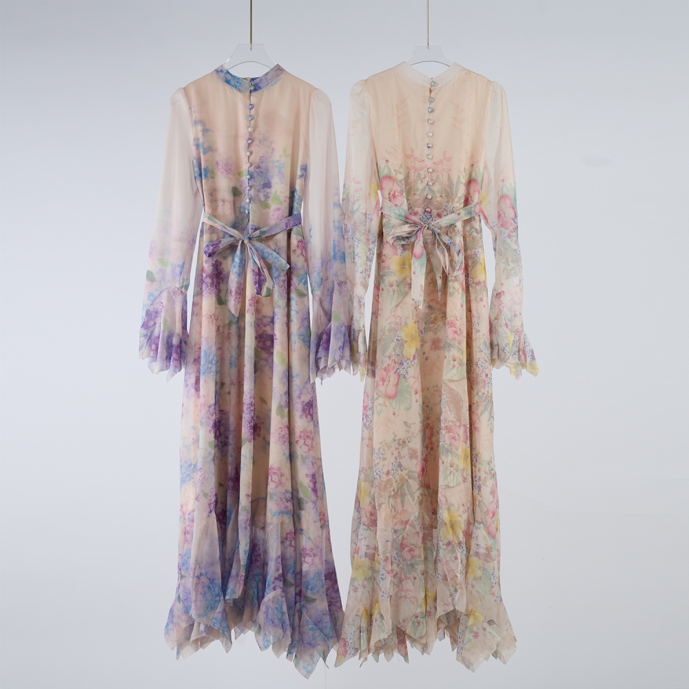 Temperament printing elegant breasted beautiful dress