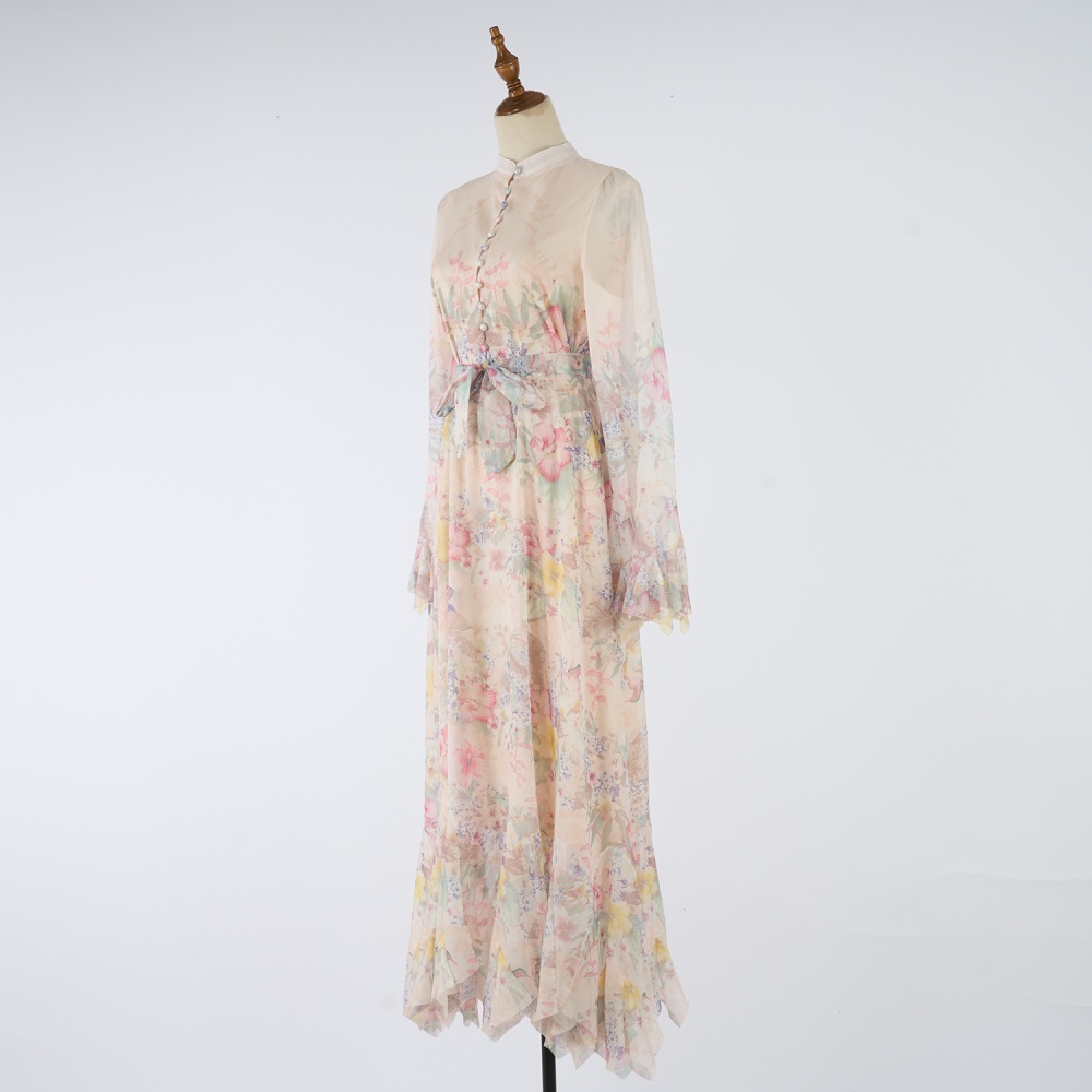 Temperament printing elegant breasted beautiful dress