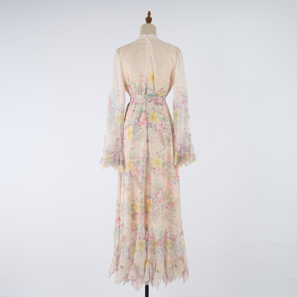 Temperament printing elegant breasted beautiful dress