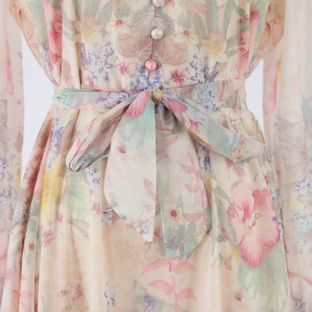 Temperament printing elegant breasted beautiful dress