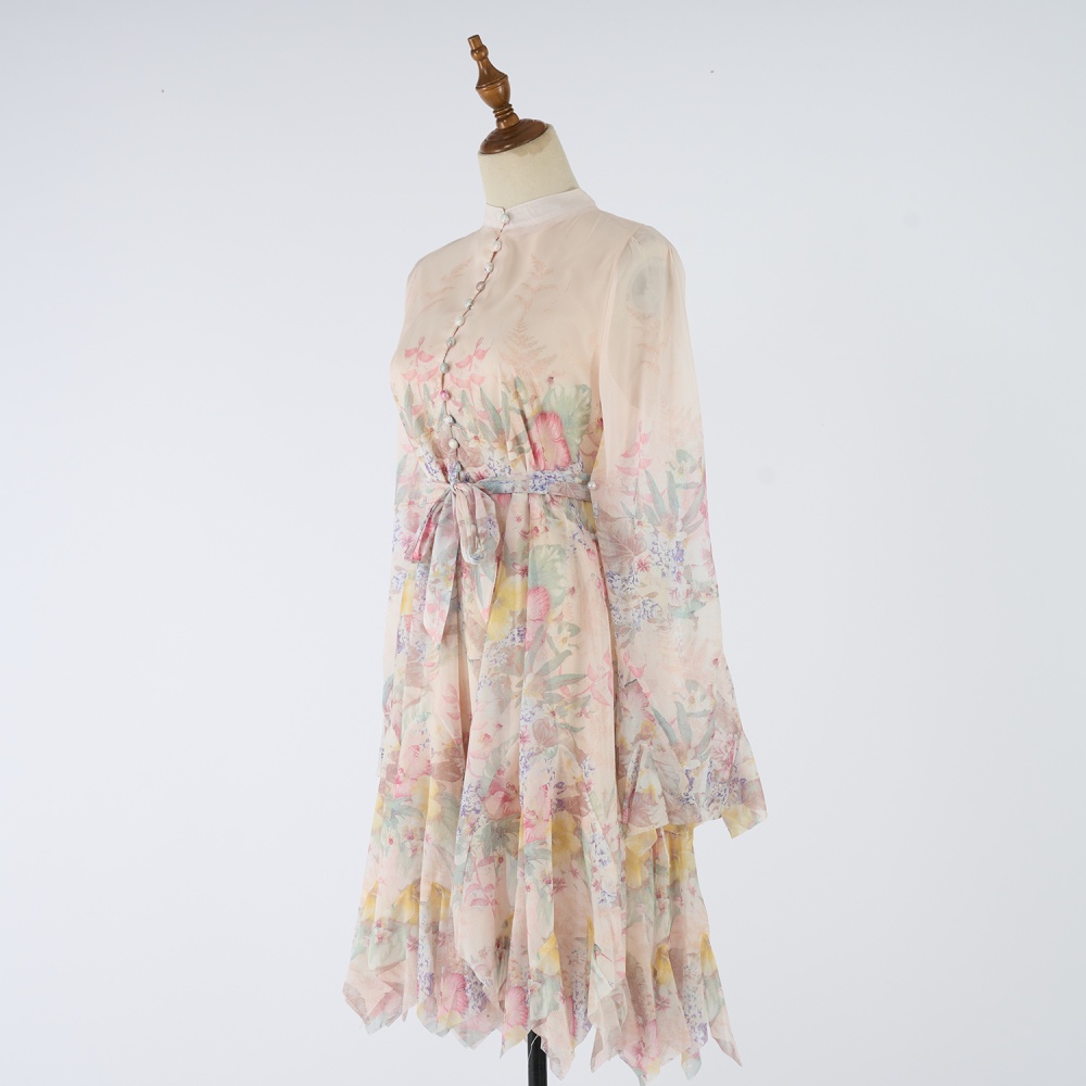 Short printing temperament hem beautiful elegant dress