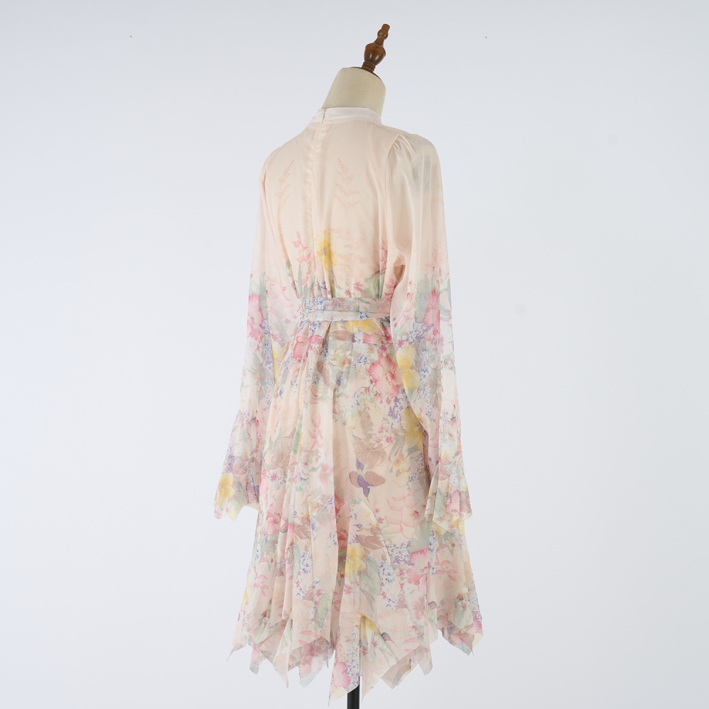 Short printing temperament hem beautiful elegant dress