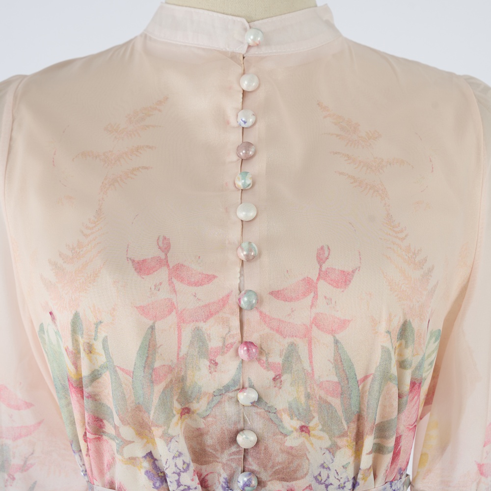 Short printing temperament hem beautiful elegant dress
