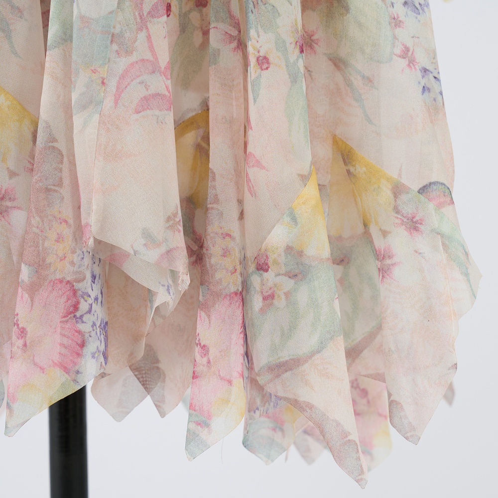 Short printing temperament hem beautiful elegant dress