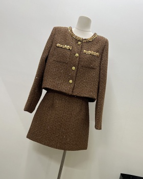 Round neck coat clip cotton short skirt 2pcs set