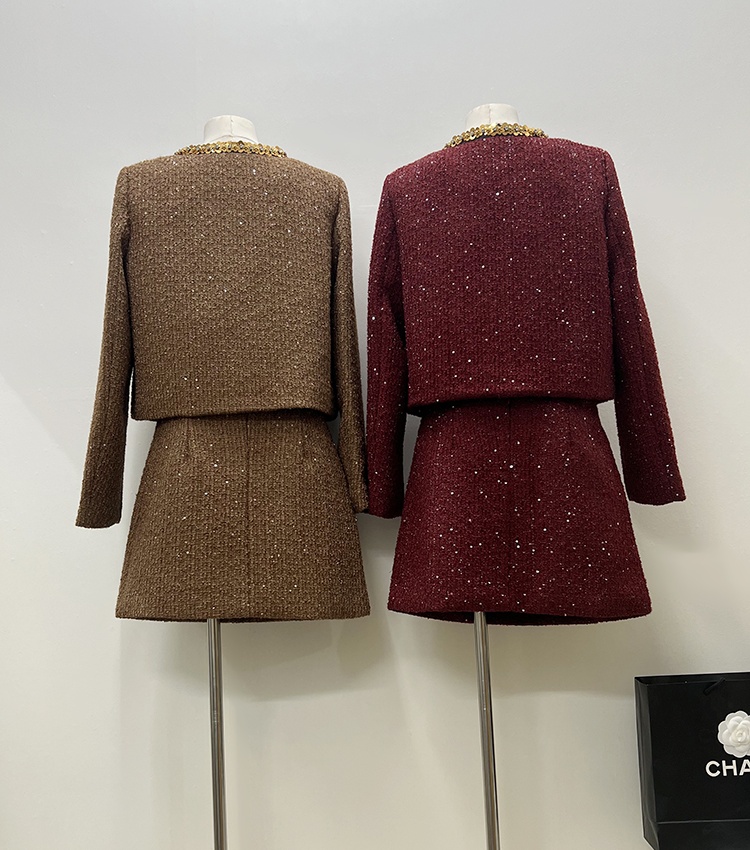 Round neck coat clip cotton short skirt 2pcs set