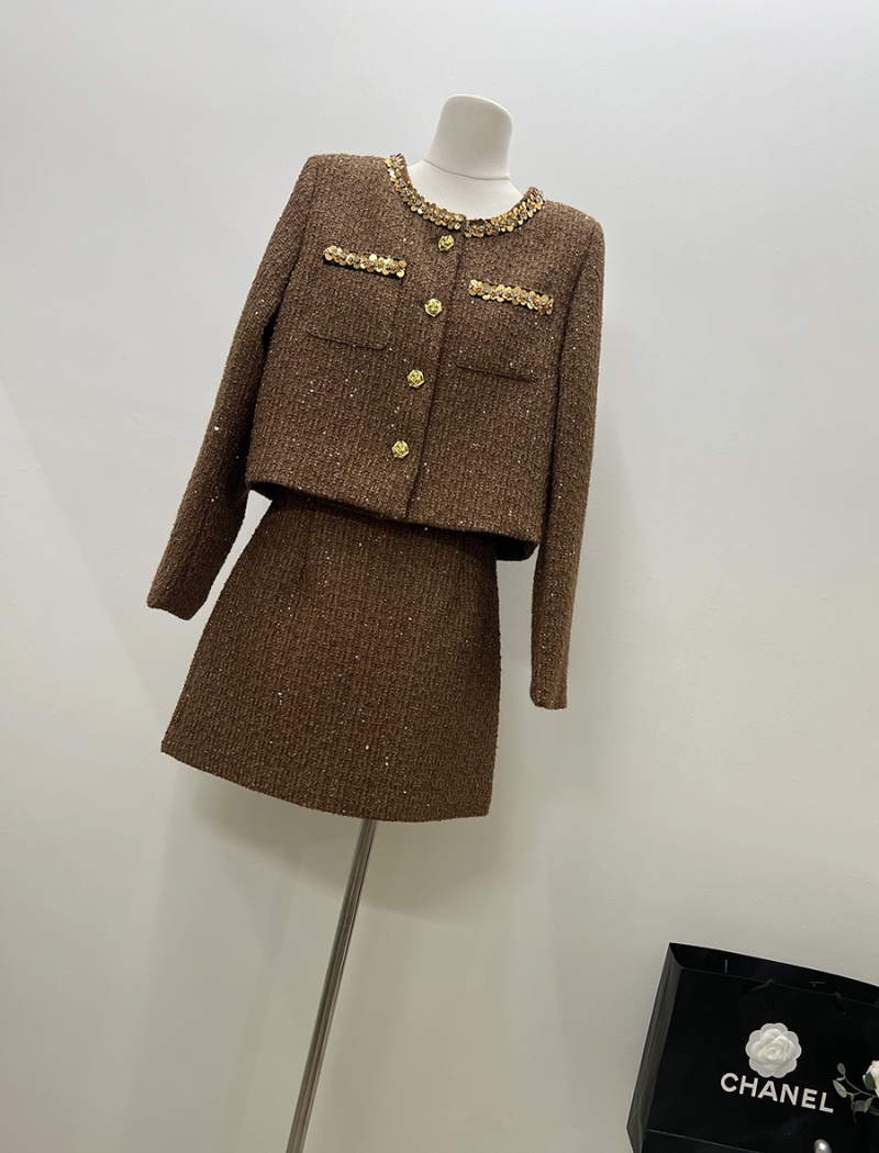 Round neck coat clip cotton short skirt 2pcs set