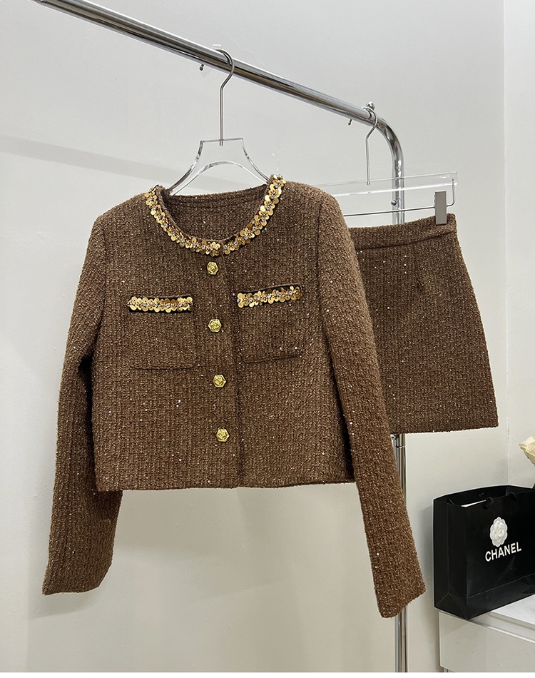 Round neck coat clip cotton short skirt 2pcs set
