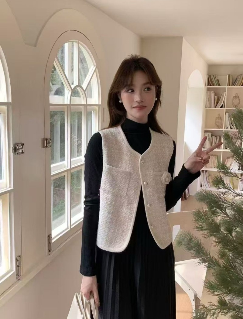 Korean style long sleeve dress all-match waistcoat 2pcs set
