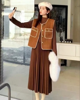 Loose waistcoat long sleeve dress 2pcs set