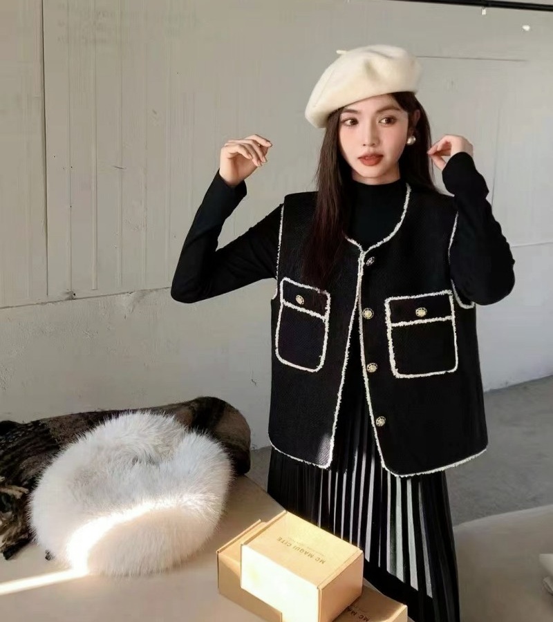 Loose waistcoat long sleeve dress 2pcs set