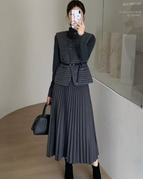 Plaid waistcoat Korean style dress 3pcs set