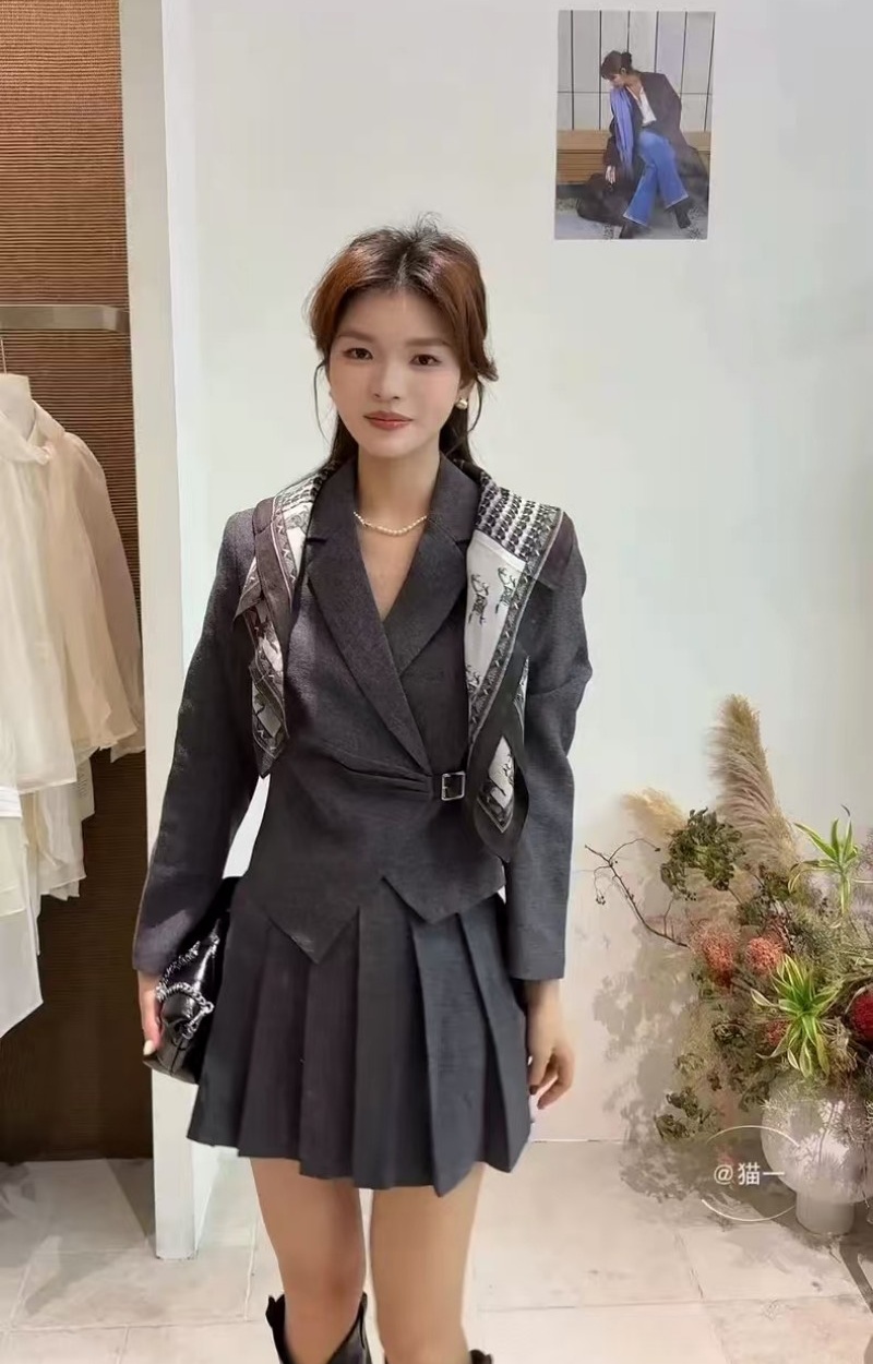 France style fashion business suit pleated skirt 3pcs set