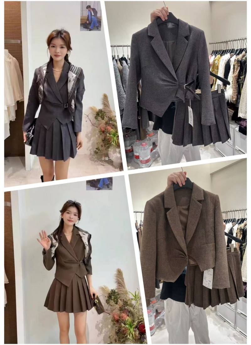 France style fashion business suit pleated skirt 3pcs set