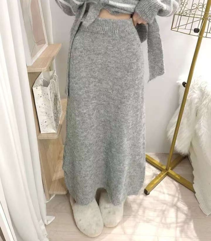 Long sleeve package hip sweater stripe Casual skirt for women