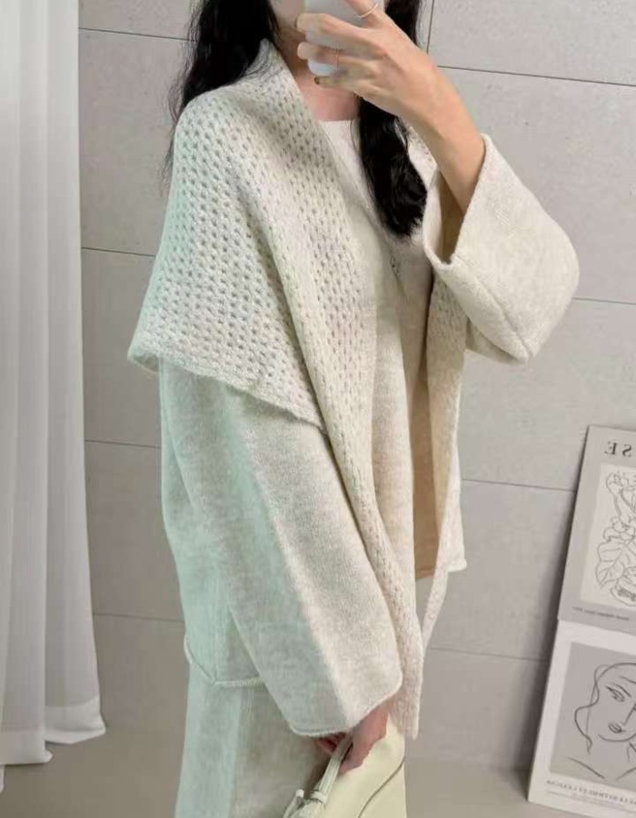 France style drape long pants V-neck sweater 3pcs set