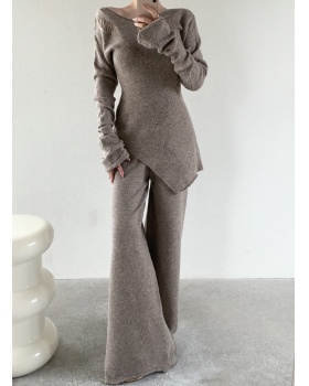 Knitted long pants holes tops 2pcs set