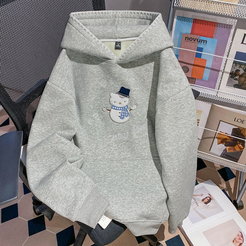 Thick thermal hoodie plus velvet tops for women