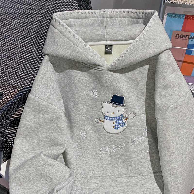 Thick thermal hoodie plus velvet tops for women