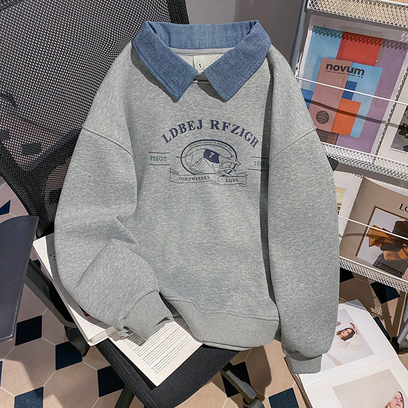 Loose thick hoodie thermal plus velvet tops for women