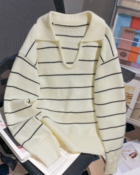 Lapel knitted sweater autumn and winter tops for women