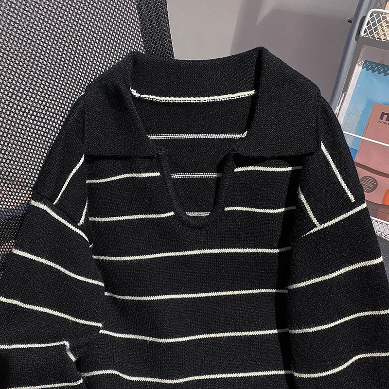 Lapel knitted sweater autumn and winter tops for women