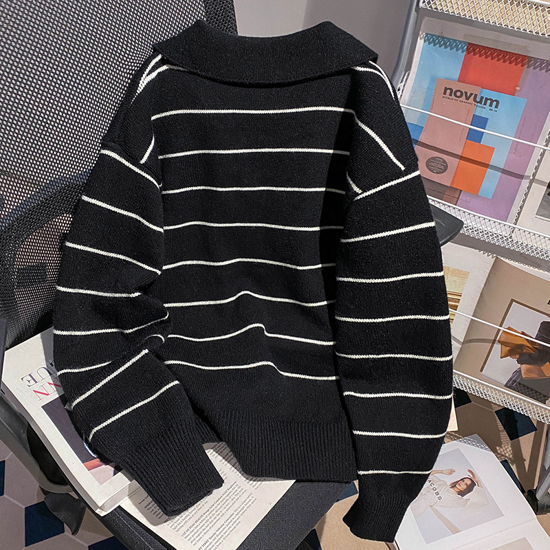 Lapel knitted sweater autumn and winter tops for women