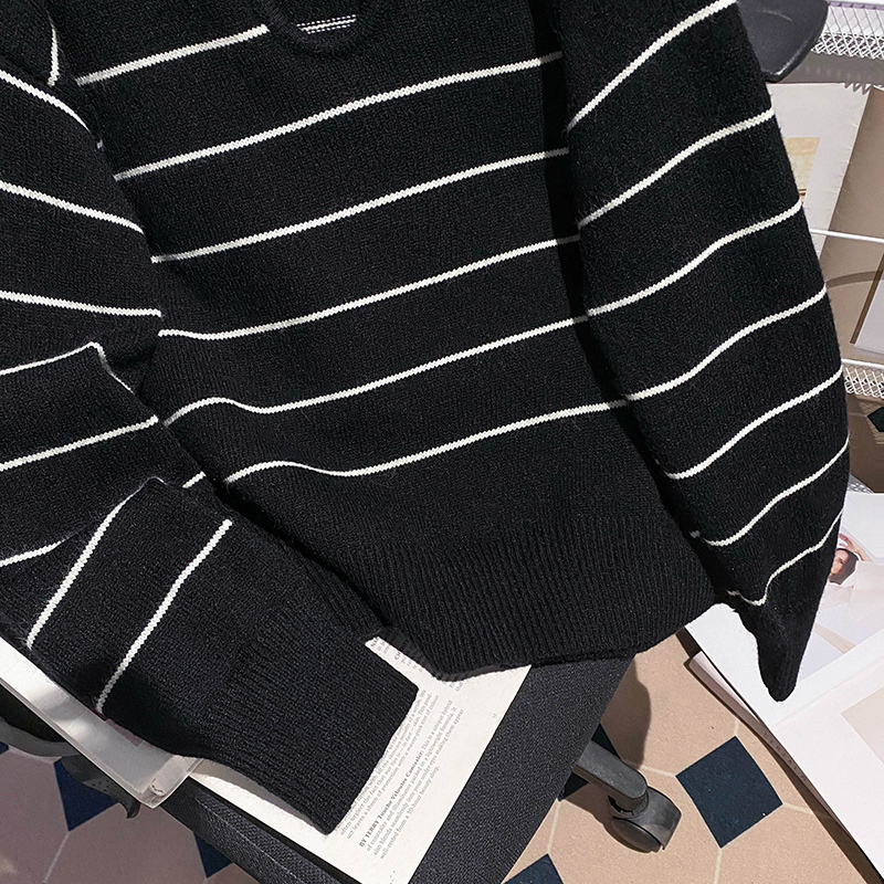 Lapel knitted sweater autumn and winter tops for women