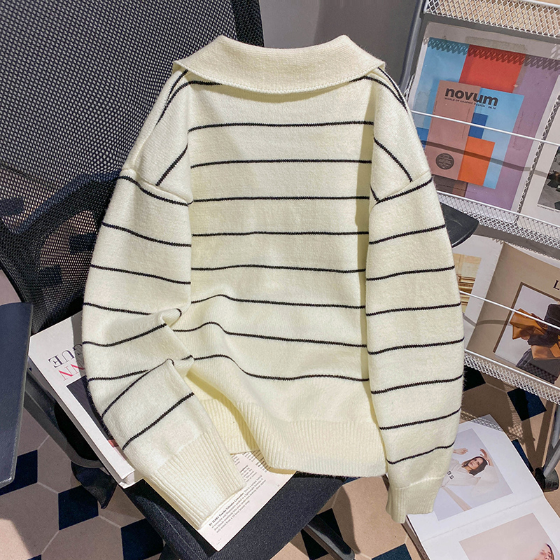 Lapel knitted sweater autumn and winter tops for women