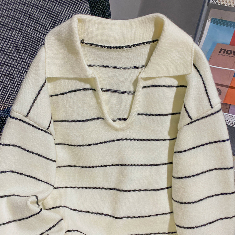 Lapel knitted sweater autumn and winter tops for women