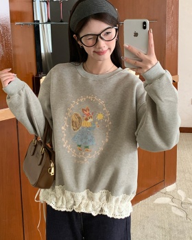 Thermal pure cotton hoodie round neck loose tops for women