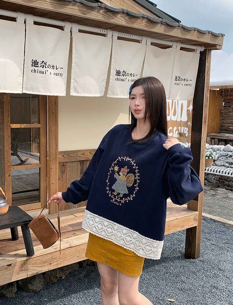 Thermal pure cotton hoodie round neck loose tops for women