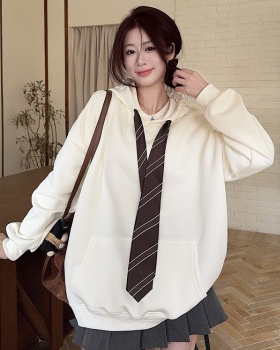 Plus velvet large yard tops plaid collar thermal hoodie for women