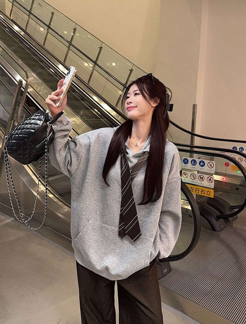 Plus velvet large yard tops plaid collar thermal hoodie for women