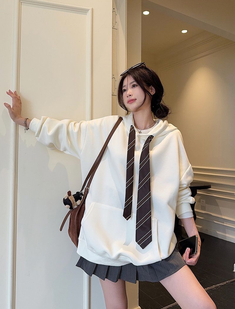 Plus velvet large yard tops plaid collar thermal hoodie for women