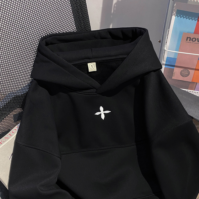 Autumn and winter short hoodie hooded embroidery tops