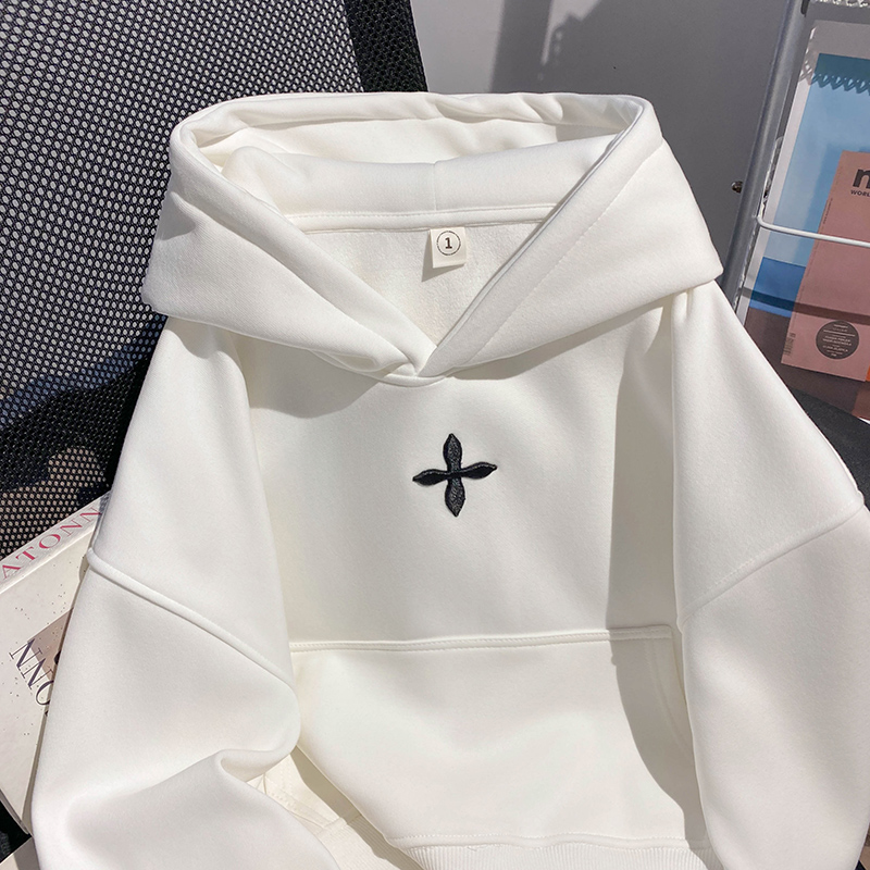 Autumn and winter short hoodie hooded embroidery tops