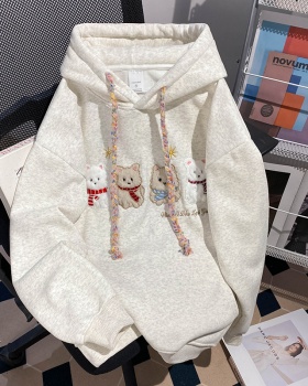 Hooded pure cotton tops thermal loose hoodie for women