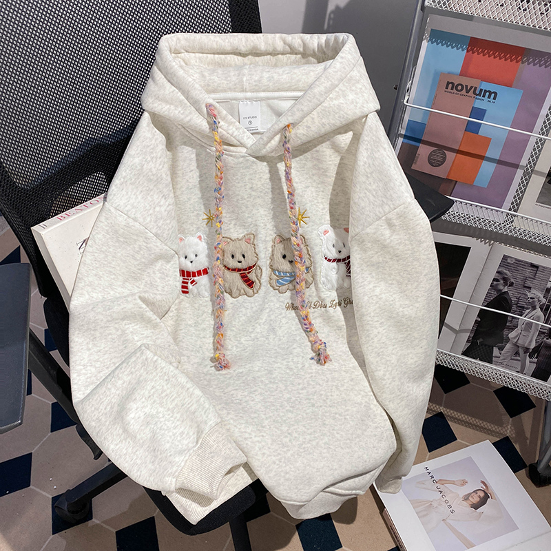 Hooded pure cotton tops thermal loose hoodie for women