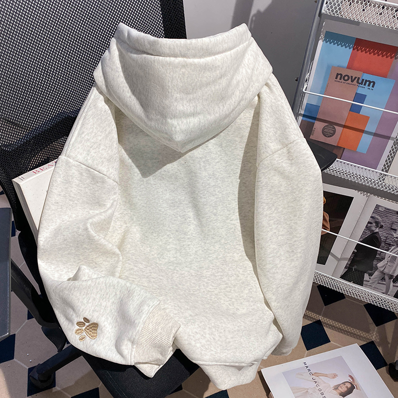 Hooded pure cotton tops thermal loose hoodie for women