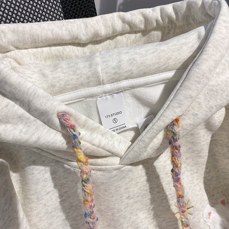 Hooded pure cotton tops thermal loose hoodie for women