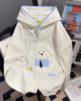 Autumn embroidered flowers tops hooded Korean style hoodie