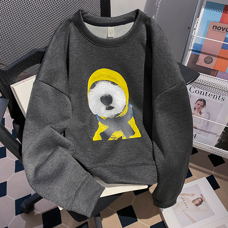 Loose cartoon tops thick thermal hoodie for women