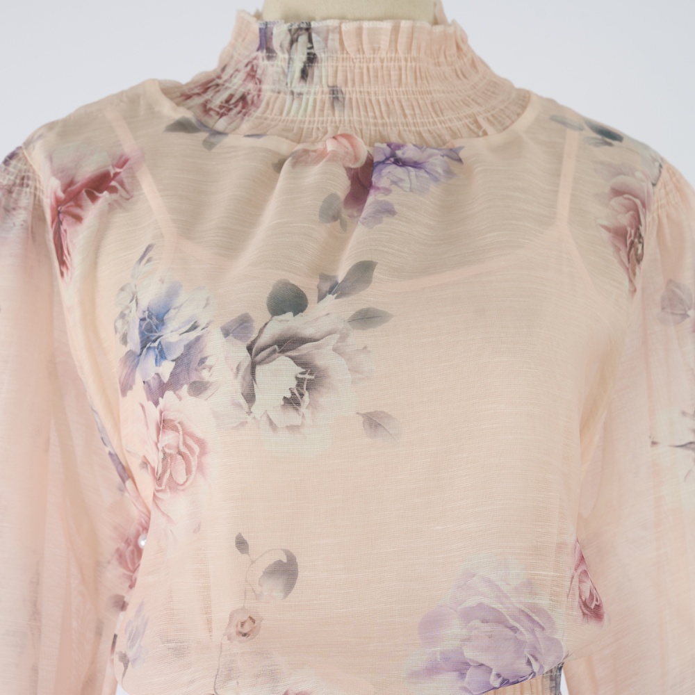 Light luxury lantern sleeve tops small high collar skirt a set