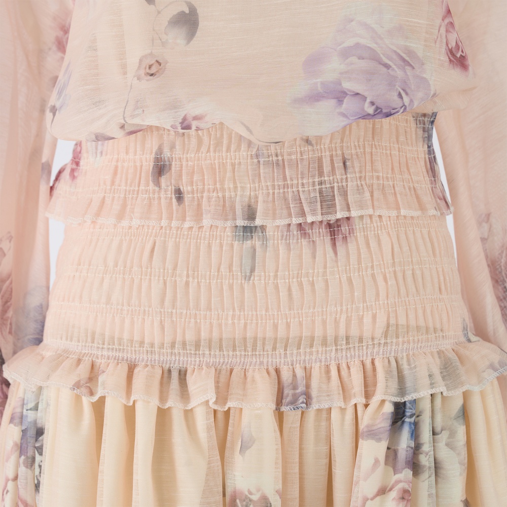 Light luxury lantern sleeve tops small high collar skirt a set