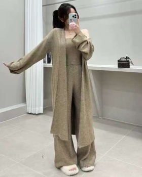 Lazy fashion vest autumn and winter wide leg pants 3pcs set