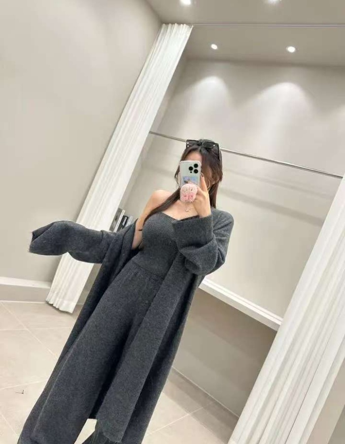 Lazy fashion vest autumn and winter wide leg pants 3pcs set